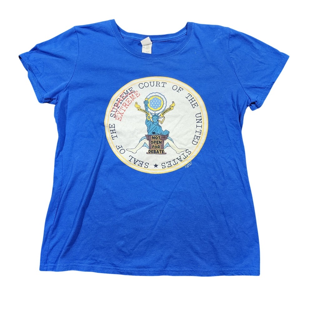 Vintage 2021 Supreme Court "Not Open For Debate" Graphic T Shirt Womens XL Blue